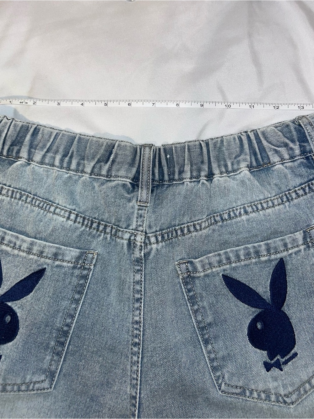 PLAYBOY Light Wash Denim Bermuda Shorts with embroidered Bunny Pockets